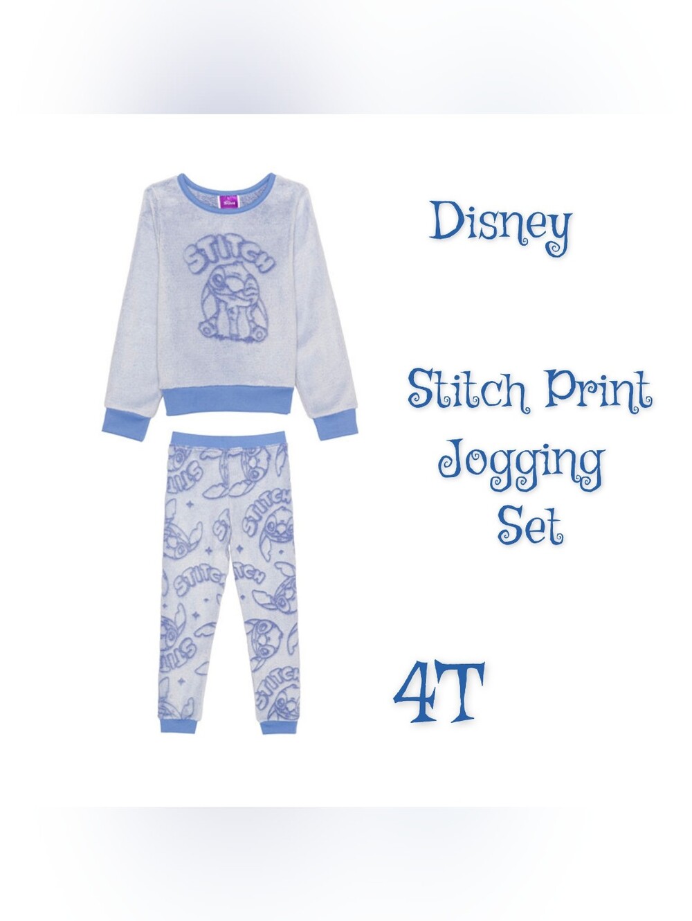 Disney Girl's 4T Stitch Print Blue Jogging Set.  New